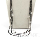 Fashion Multi Strand White Cubic Crystal And Long Metal Chain Necklace 