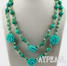 Long Style Xinjiang Turquoise and Crystal Flower Necklace