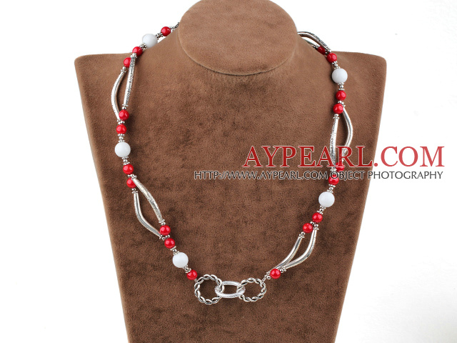 red coral and white sea shell necklace with flower shaped lobster clasp