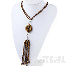 Wholesale Fashion Style Tiger Eye Y Shape Tassel Necklace with Tiger Eye Donut