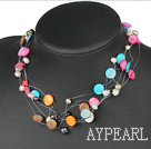 Wholesale Fashion Multi Color Pearl And Disc Shell Hand-Knitted String Necklace With Toggle Clasp