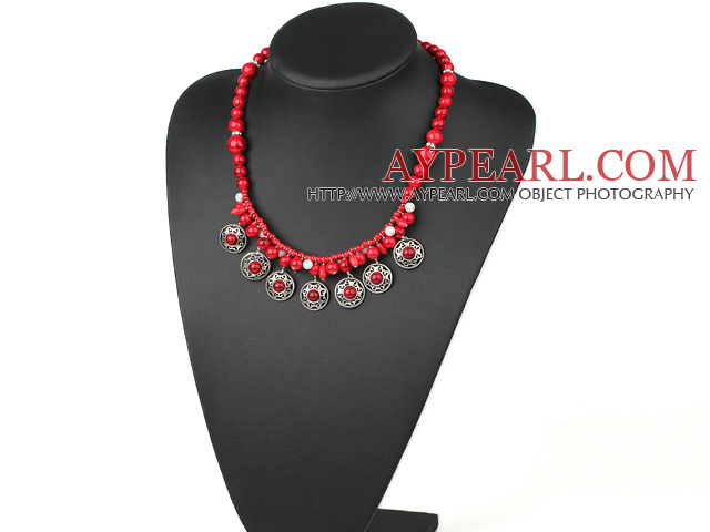 Fashion Round Rice Shape Beaded Bloodstone Coin Silver Metal Charm Pendants Necklace