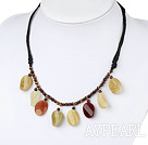 Lovely Tiger Eye Beads And Three-Colored Jade Black Threaded Necklace 