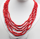 Five Strands Red Coral Collar Statement Necklace