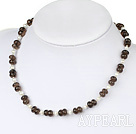 Classic White Freshwater Pearl And Smoky Quartz Beaded Necklace With Toggle Clasp