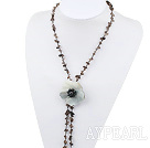 Beautiful Chipped Smoky Quartz And White Shell Black Pearl Flower Necklace, Sweater Necklace