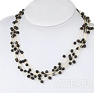 Popular Multi Strand Black Freshwater Pearl White Threaded Necklace With Lobster Clasp