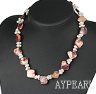 Popular White Freshwater Pearl And Wine Red Shell Necklace With Moonight Clasp