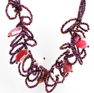 Wholesale Speical Design Beautiful Purple Red Crystal Natural Pearl Agate Chunky Necklace