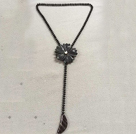 Wholesale Simple Fashion Style Y Shape Black Agate Beads Black Jade Flower Necklace