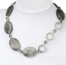Fashion Smoky Like Crystal And Large Loop Charm Strand Necklace With Moonight Clasp