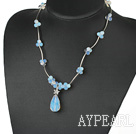 Elegant Tear Drop Opal Pendant With Metal Strand Necklace