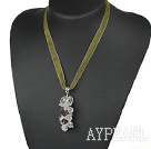 Lovely Cluster Style White And Smoky Quartz Pendant Necklace With Yellow Ribbon