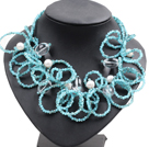 Wholesale Speical Design Beautiful Sky Blue Crystal Natural Pearl Agate Statement Chunky Necklace