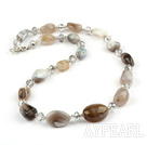 Gray Agate and Clear Crystal Long Style Necklace
