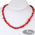 Fashion 5 Pcs Teeth Shape Red Coral Strand Necklace With Lobster Clasp