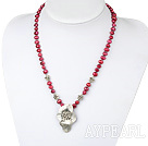 Fashion Dyed Purplish Red Freshwater Pearl And Tibet Silver Flower Necklace