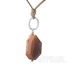 Simple Style Irregular Shape Brown Crystallized Agate Pendant Necklace with Brown Cord