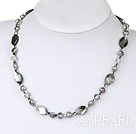 Nice Gray Freshwater Pearl White Crystal And Black Lip Shell Beaded Strand Necklace 