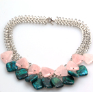 Wholesale New Arrival Triangle Rose Quartz and Phoenix Stone Necklace with Metal Link Chain