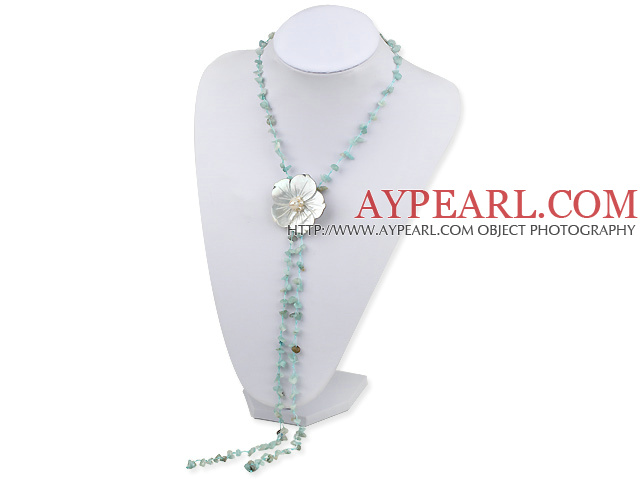 Elegant Y Shape Amazon Chips And White Shell Pearl Flower Pendant Necklace