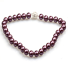 Fashion Single Strand 12Mm Purple Round Seashell Beads Necklace With Rhinestone Magnetic Clasp