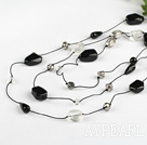 Wholesale long style black agate and crystal necklace
