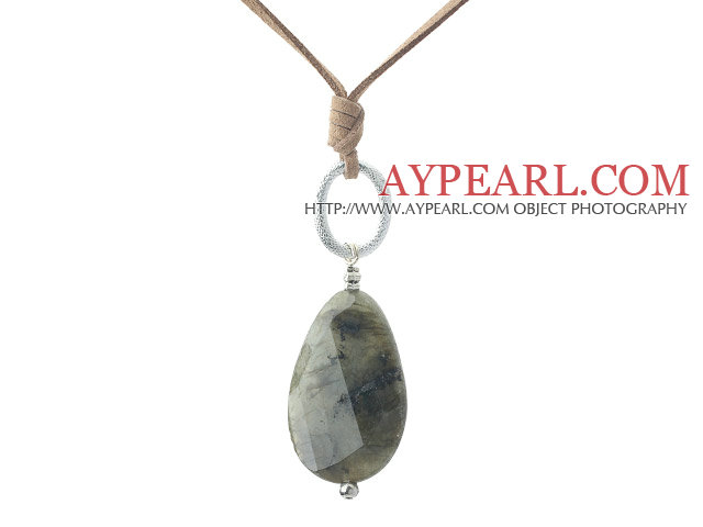Simple Style Irregular Shape Flash Stone Pendant Necklace with Brown Cord