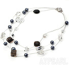 Popular Multi Strand Crystal Smoky Quartz And Shell Beads Necklace
