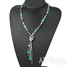 Wholesale Fashion Rectangle Blue Jade And Round Black Agate Loop Chain Pendant Necklace With Flower Toggle Clasp