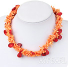 Elegant Double Color Chips Coral Strand Necklace With Moonight Clasp