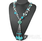 Multi Strand Garnet Multi Blue Jade And White Crystal Pendant Necklace