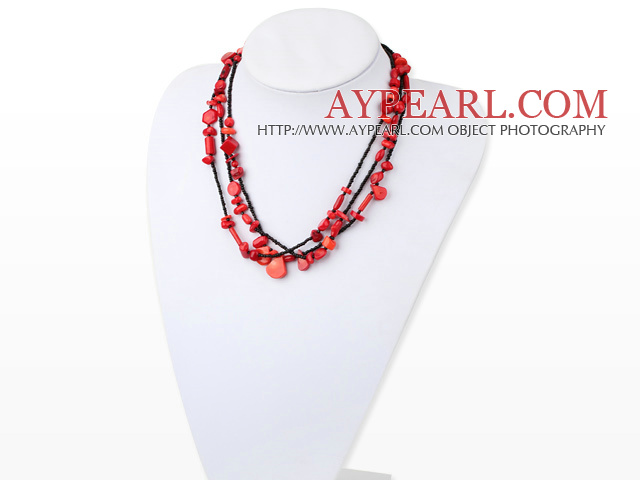 Fashion Mixed Color And Shapes Beaded Coral Strand Necklace 