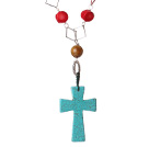 Fashion Style Red Coral Cross Shape Green Turquoise Pendant Necklace