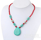 Wholesale Beautiful Rice Shape Red Coral And Disc Large Nut Shape Blue Turquoise Pendant Necklace