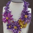 Amazing Beautiful Purple Series Purple Yellow Pearl Shell Flower Statement Party Necklace