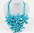 Lake Blue Seires Big Style Lake Blue Freshwater Pearl and Shell Flower Party Necklace