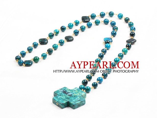 Classic Design Phoenix Stone Beads Cross Pendant Necklace