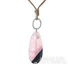 Simple Style Drop Shape Pink Crystallized Stripe Agate Pendant Necklace with Brown Cord