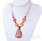 Elegant Double Color Agate Necklace With Big Crystallized Agate Pendant