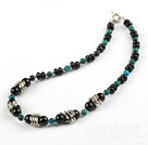 Wholesale Nice Round Phoenix Stone And Black Agate Beaded Strand Necklace With Moonight Clasp
