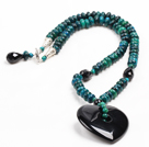 Wholesale Vintage Style Abacus Shape Phoenix Stone Heart Shape Black Agate Pendant Necklace