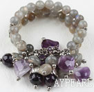 Multi Strand Flashing Stone and Amethyst Elstic Bangle Bracelet