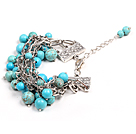 Fashion Multi Strand Round Turquoise Beads Charm Bracelet