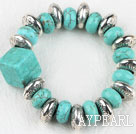 Elastic assorted square and drum shape turquoise bangle bracelet