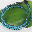 Blue manmade crystal leather thread wrap bracelet