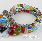 popular 7.5 inches three strand multi color crystal bracelet bangle