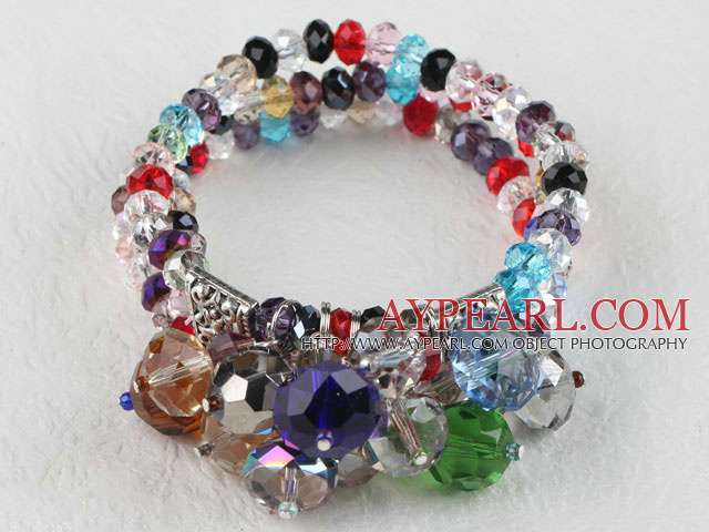 popular 7.5 inches three strand multi color crystal bracelet bangle