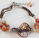 Wholesale 7.5 inches agate crystal and colored glaze bracelet with extendable chain
