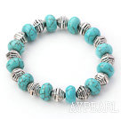 Stretch turquoise and tibet silver beads bangle bracelet